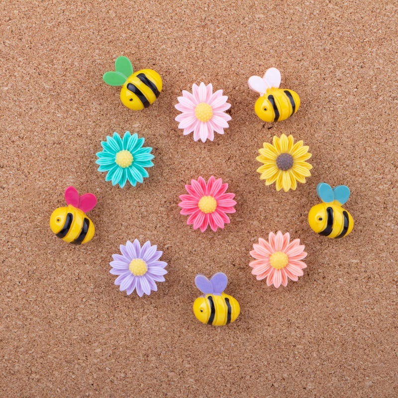 Yalis 24 Pcs Decorative Thumbtacks Colorful Floret and Bees Pushpins for Feature Wall, Whiteboard, Corkboard, Photo Wall - Image 4